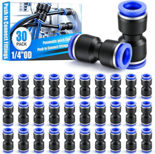 30Pcs 1/4 Inch OD Push to Connect Air Line Fittings Quick Connect Hose Adapters
