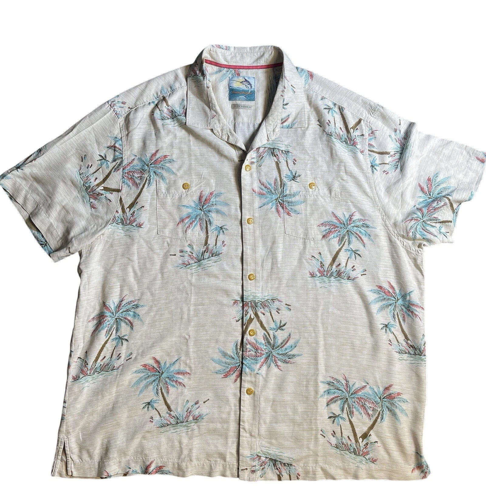 Tommy Bahama Modern fit shirt XLX/ TGT Silk Palm tree Resortwear nautical beach