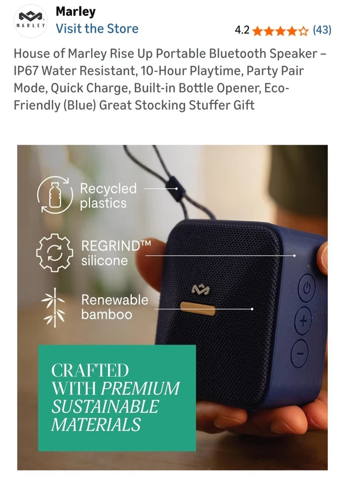 House of Marley 便携式蓝牙扬声器 Rise Up 无线扬声器 — 第 3/4 张图片