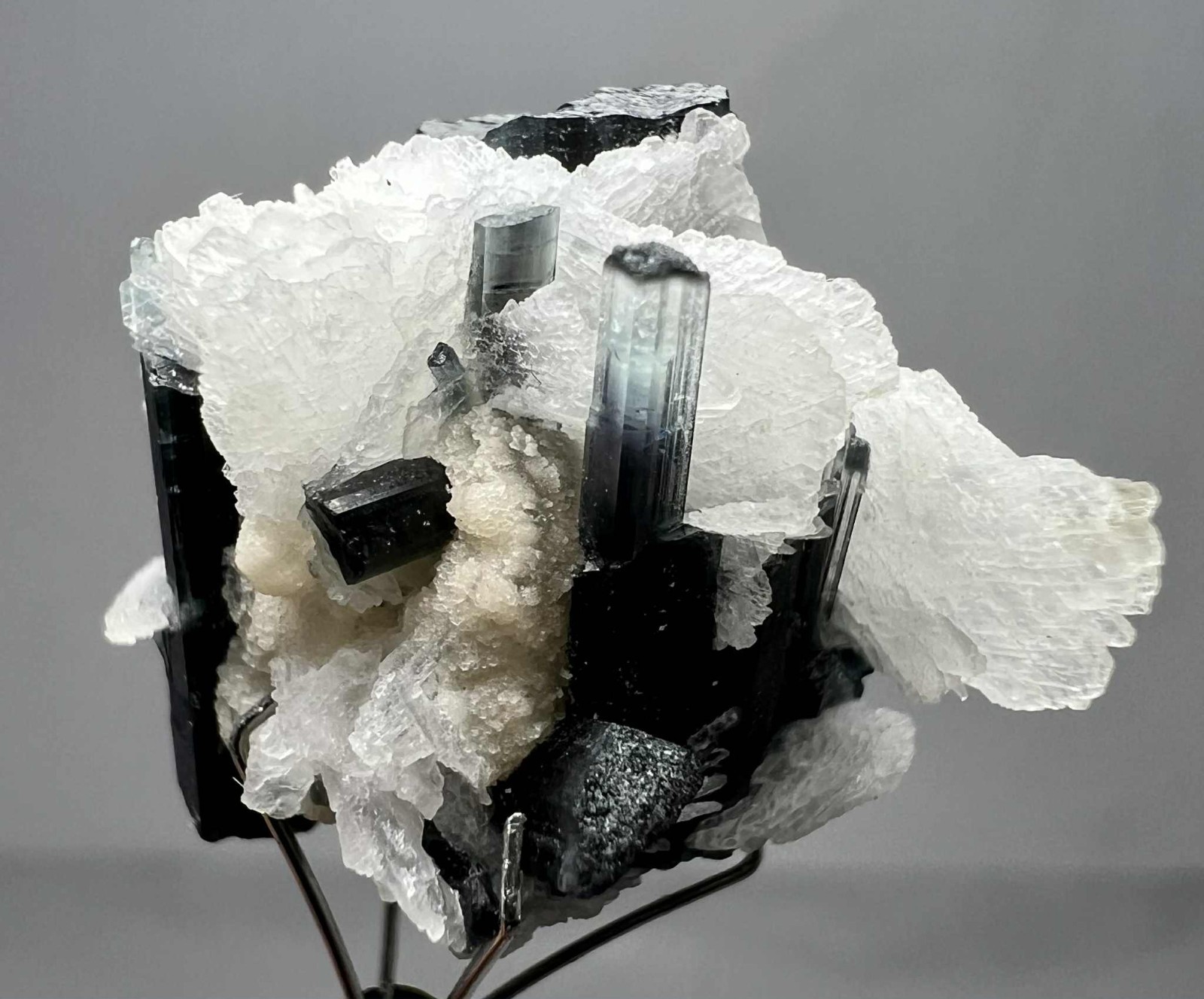 35 Carat Amazing Blue Cap Tourmaline Crystals On Mica Matrix Specimen