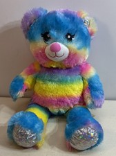 Build a Bear RAINBOW Striped Bear W/ Glitter Paws  Ears 16  Plush