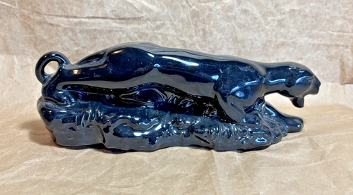 Vintage MCM Ceramic Black Panther Planter Stalking Big Cat 9.5"