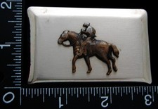 LI06144 VINTAGE  COWBOY ON HORSE BACK  SILVERTONE WESTERN BELT BUCKLE