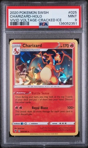 2020 POKEMON SWORD & SHIELD VIVID VOLTAGE CRACKED ICE #025 CHARIZARD-HOLO PSA 9