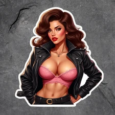 Pinup Girl Sticker Vinyl Decal Black Hair Rockabilly Biker Lingerie Decor