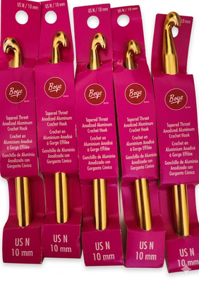 Boye Crochet Hooks Size N 10mm Lot  5 Gold Aluminum New Bulk Pack Craft Supplies