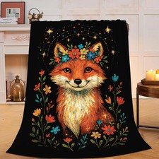 Fox Blanket Super Soft Warm Fluffy Fleece Flannel Throw Bedding 50x40 Inch