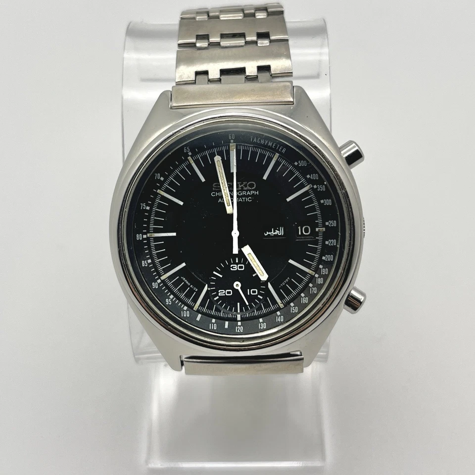 Cronógrafo automático Seiko Mini Jumbo 6139 7070 esfera negra vintage años 70 Foto 2 de 4
