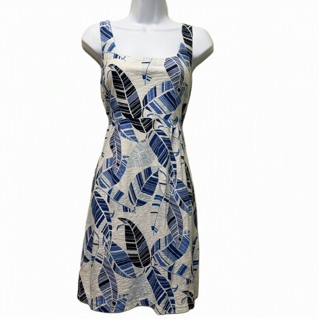 TOMMY BAHAMA Oo La La Coastal Beach Sun Dress Sz M Blue Leaves Sleeveless Resort