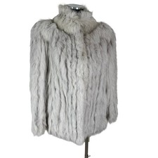 Vintage 80s Blue Fox Fur Coat Jacket Silver White Glam Mob Wife Small SFC