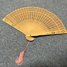 Wooden Hand Fan Folding Pink Tassel Decorative Accessory Traditional Craft