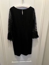 Talbots Ponte Lace Flounce Sleeve A-Line Shift Dress Black Women’s Sz 8
