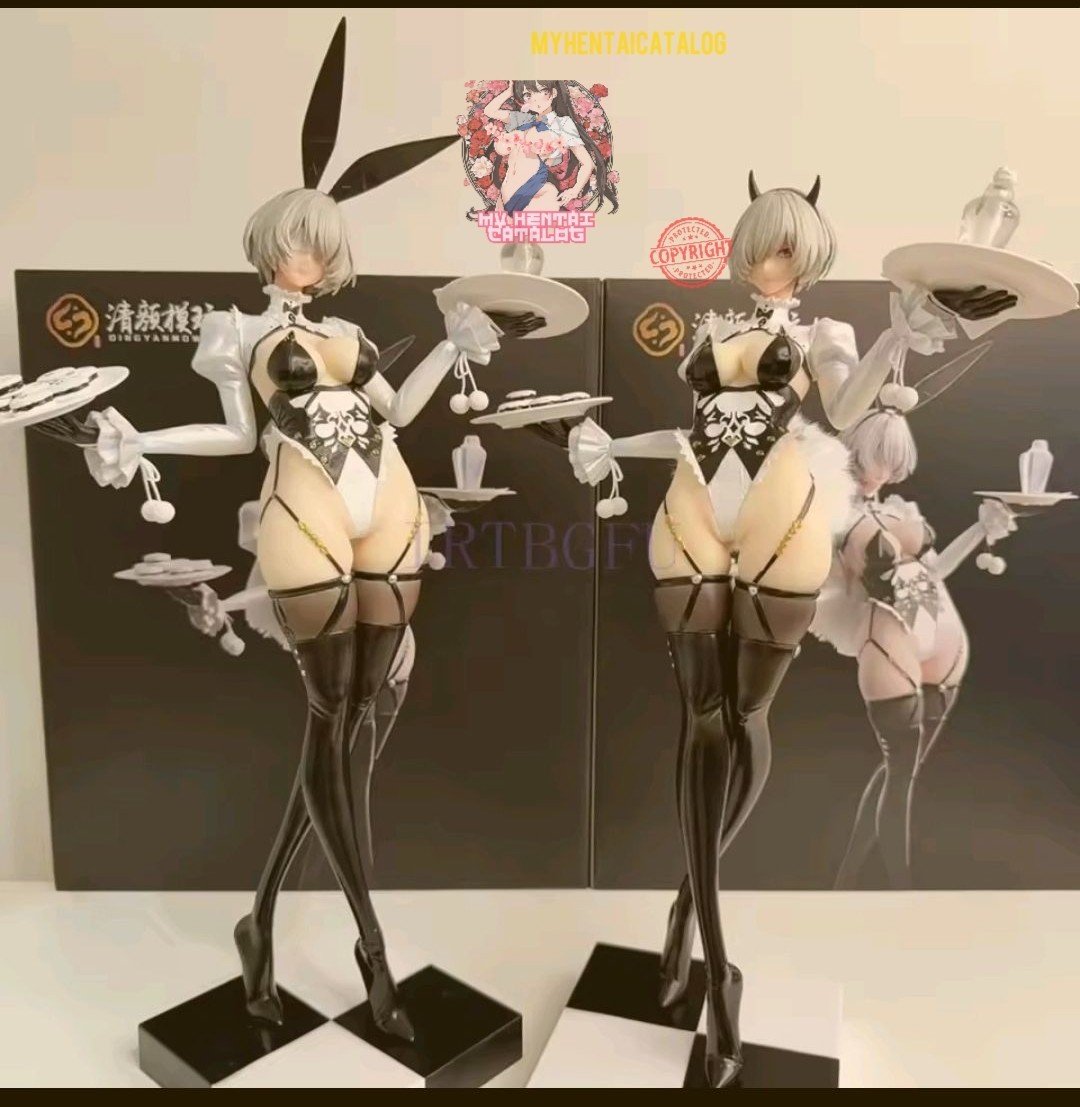 1/4 Scale 45CM NEW Sexy Server BunnyGirl Black Heels 2 Heads Hentai Figure NEW ❤