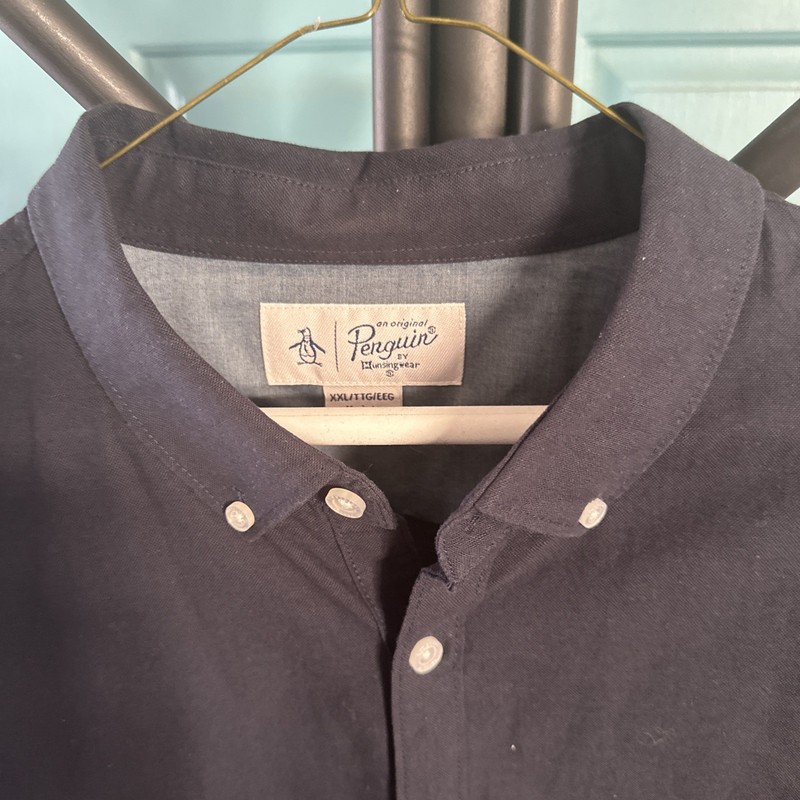 Original Penguin Mens Size 2XLarge Navy Blue Button Up Slim Fit worn one time