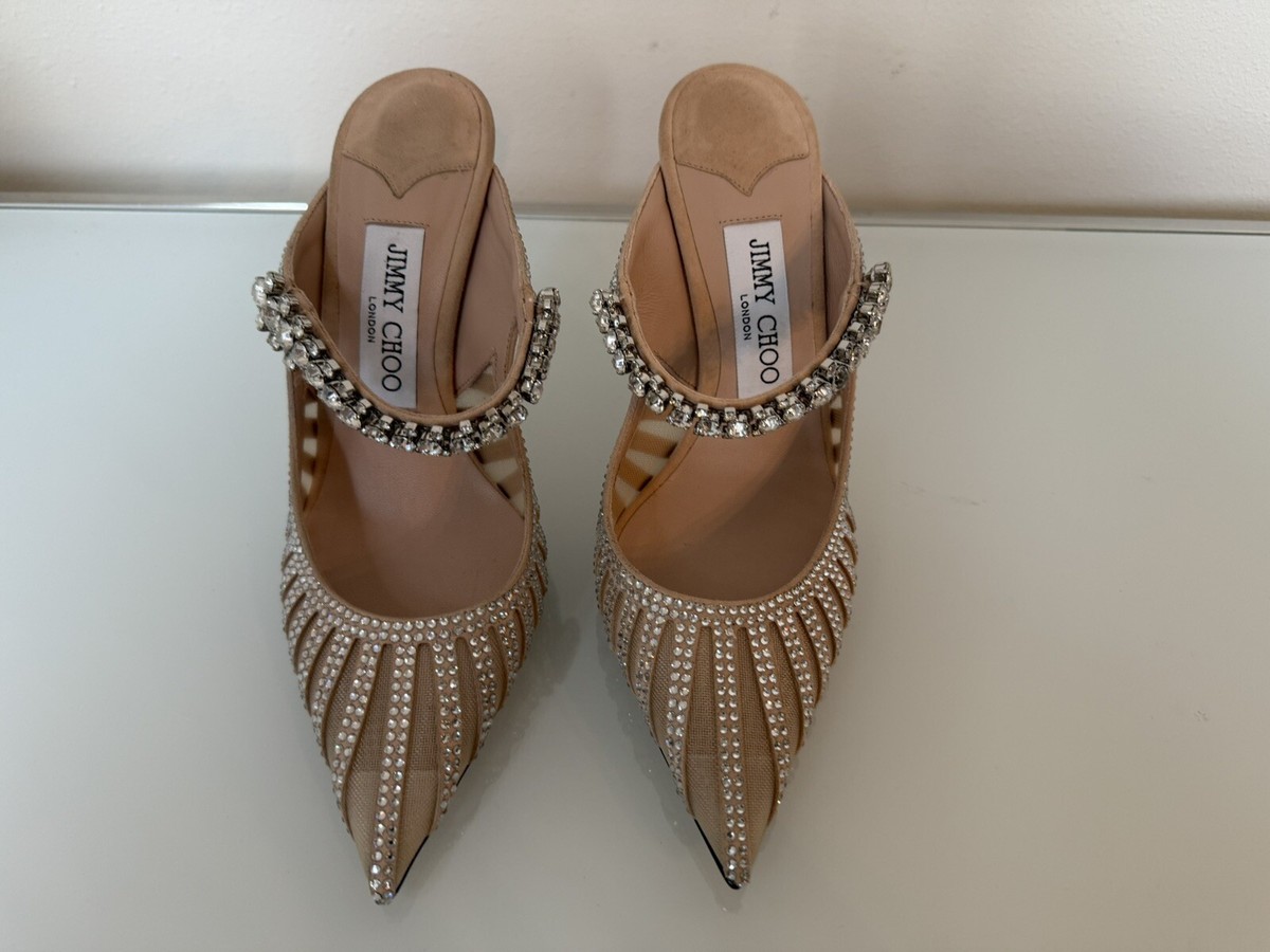 $1,950+ Jimmy Choo BING 100mm Crystal Embellished Mesh Mule Heel