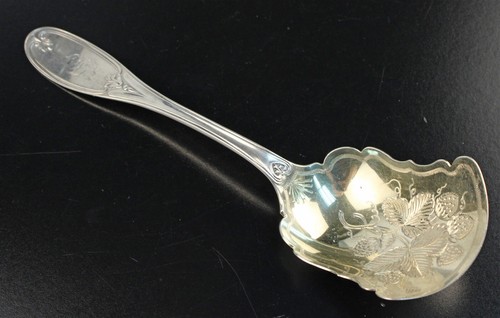 Ball Black & Co Sterling Berry Spoon Engraved Fruit in Bowl c1860