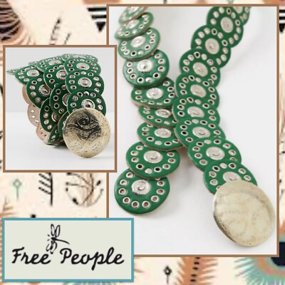  NWT! Free People Follow Your Arrow Circle Belt Kelly Green Sz S/M Ret $98 Boho