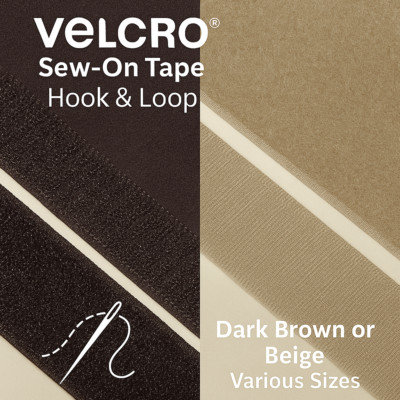 VELCRO  Klettband zum Aufnähen - dunkelbraune oder beige Stoffstreifen
