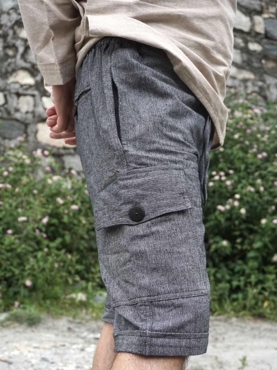 Hemp Cargo Gray Shorts 100% Hemp Drawstring Mens Hemp Canvas Many Pockets  Multi