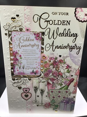 50. GOLDENE HOCHZEIT JUBILÄUMSKARTE 9'' X6'' MIT GELDBÖRSE ANDENKEN 50