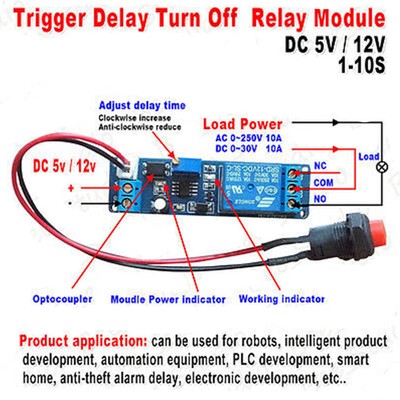 1s~10s Adjustable Timing Timer Delay DC 5V 12V Turn OFF Time Relay Switch Module