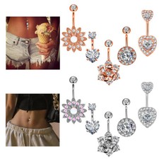 10PCS CZ Opal Belly Button Ring Surgical Steel Curved Barbell Navel Piercing 14G