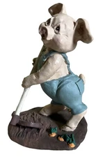VINTAGE KATHY WISE FARMER PIG HOEING HIS GARDEN FIGURINE ENESCO