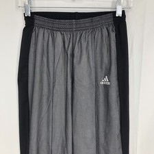 Adidas Black Gray Nylon Front Wind Running Pants Zip Ankle Small USA Vintage