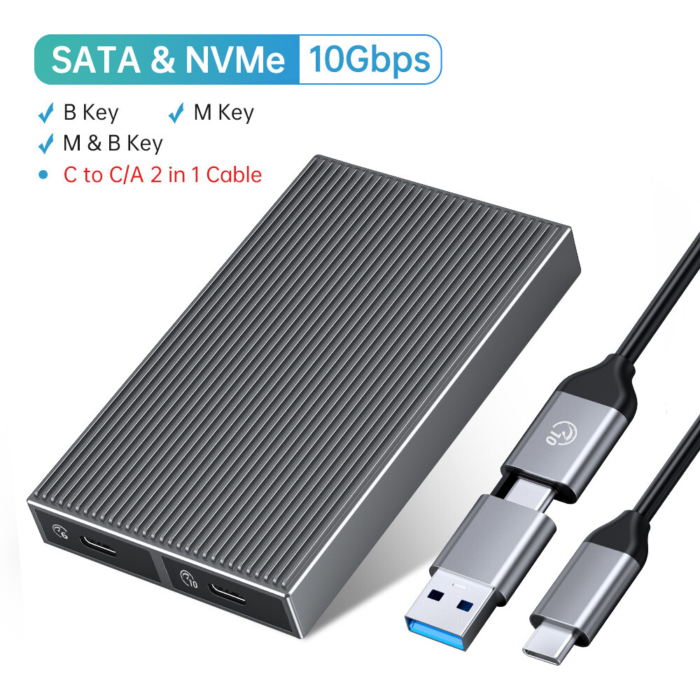 ORICO Aluminum DualBay M2 NGFF/NVMe SATA SSD Hard Drive Enclosure USB3