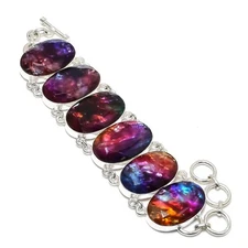 Ammolite Gemstone Handmade 925 Solid Sterling Silver Bracelet Jewelry For Women