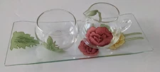 DOROTHY THORPE VTG Cream Sugar Tray Set BOTANICAL GARDEN Collect PRICE DROP