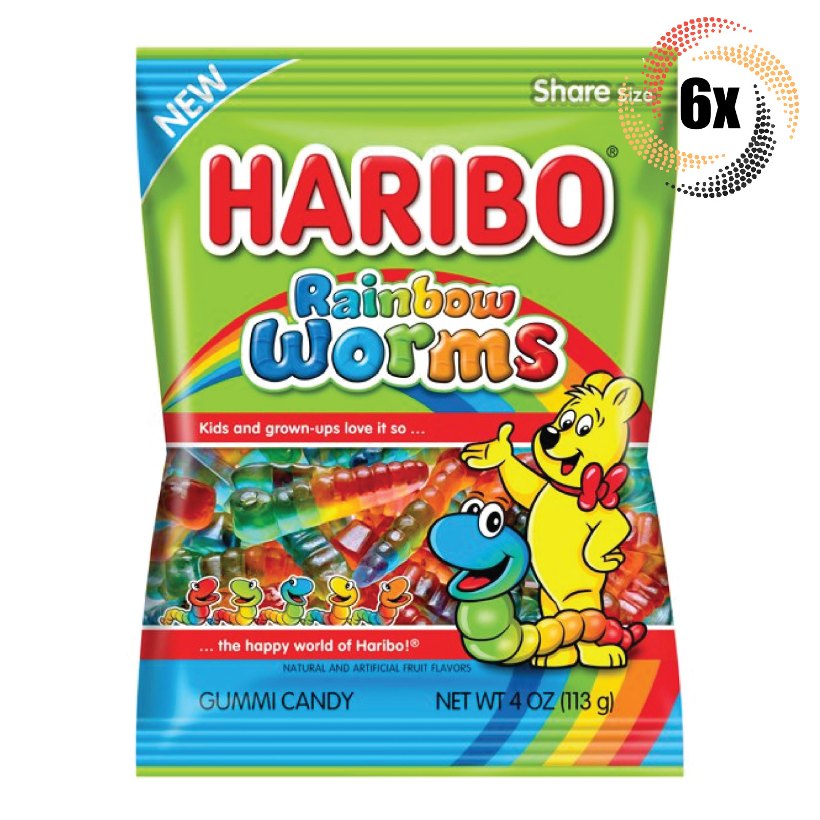6x пакетиков Haribo Rainbow Worms Со вкусом жевательных конфет Gummi Candy Peg Общий размер 5 унций 4490₽