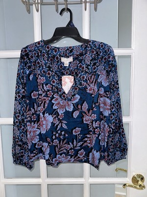 Band of the Free Periwinkle Blue Floral Boho Blouse Top Sz S Long Sleeve Peplum