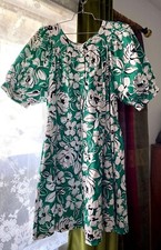 Vintage 70s David Brown Green Floral House Patio Dress Caftan Retro 100% Cotton 