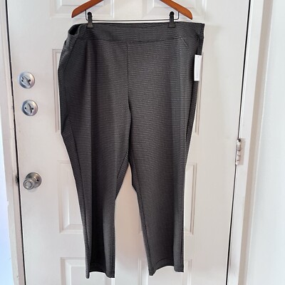 NEW Madison Grey Pull On Pants Elastic Waist Size 3X Brown Houndstooth Plaid