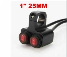 1" 12v 16A Motorcycle CNC Aluminum Dual On/Off Switch 24-26mm Red Light LED