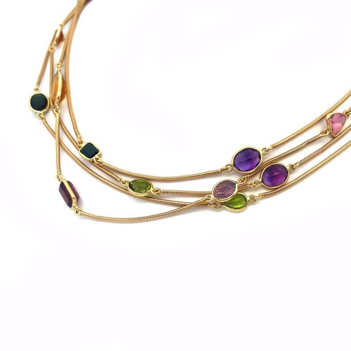 Gold Necklace Multi-Color Gems 18kYellow Snake Chain 90" - Picture 5 of 7