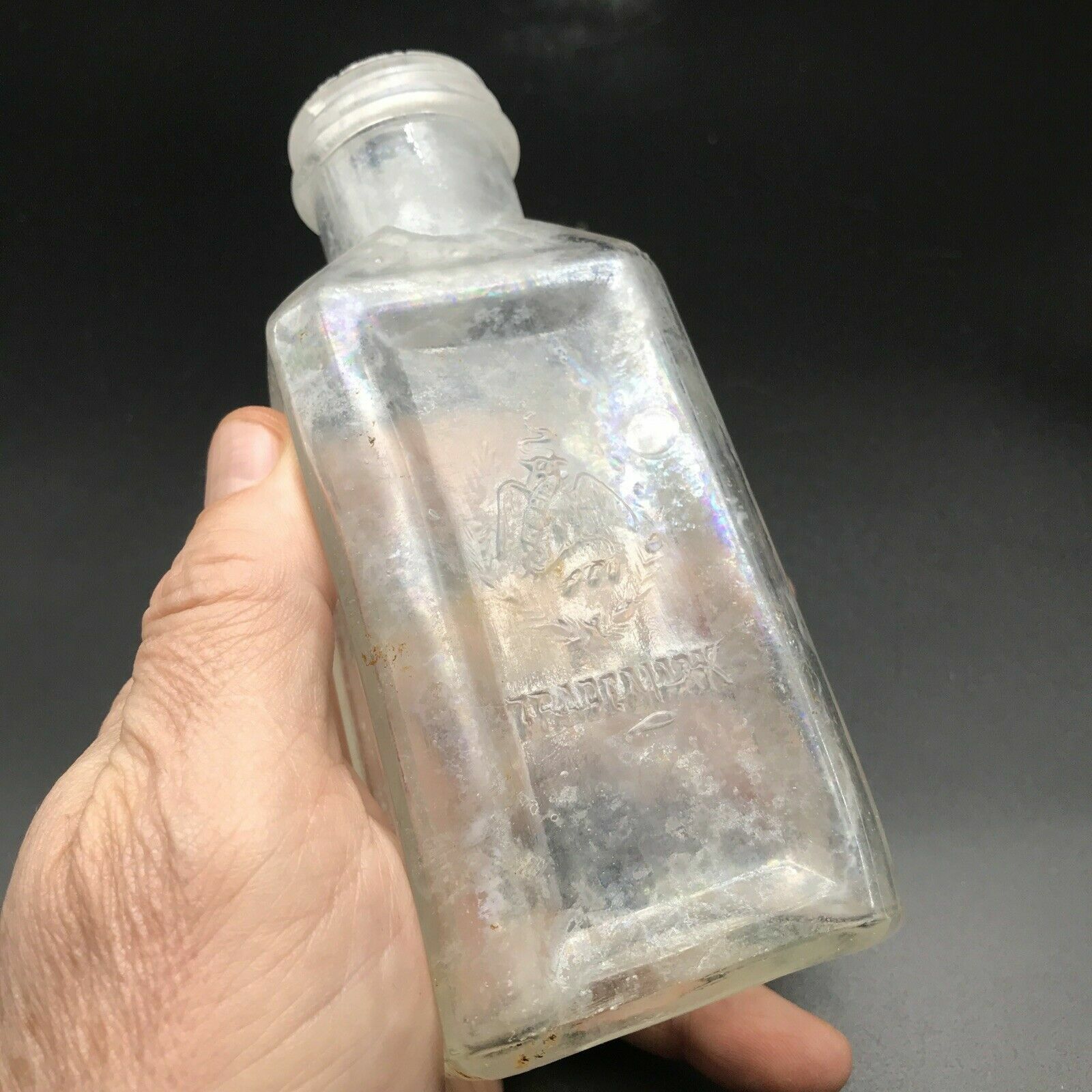 VINTAGE GEBHARDT EAGLE CHILI POWDER Large Embossed Clear ABM Screw Top