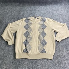 IZOD Sweater Mens L Tan Argyle Preppy Golf Academia Minimalist Classic Retro