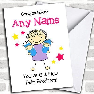 Große Schwester Glückwunsch Neu Baby Zwillingsbrüder Jungen Geschwister personalisierte Karte