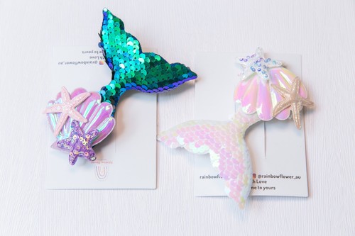 BIG Sequin Mermaid Tail Hair clip baby toddler girl sequin shell hair party gift - 第 6/18 張圖片