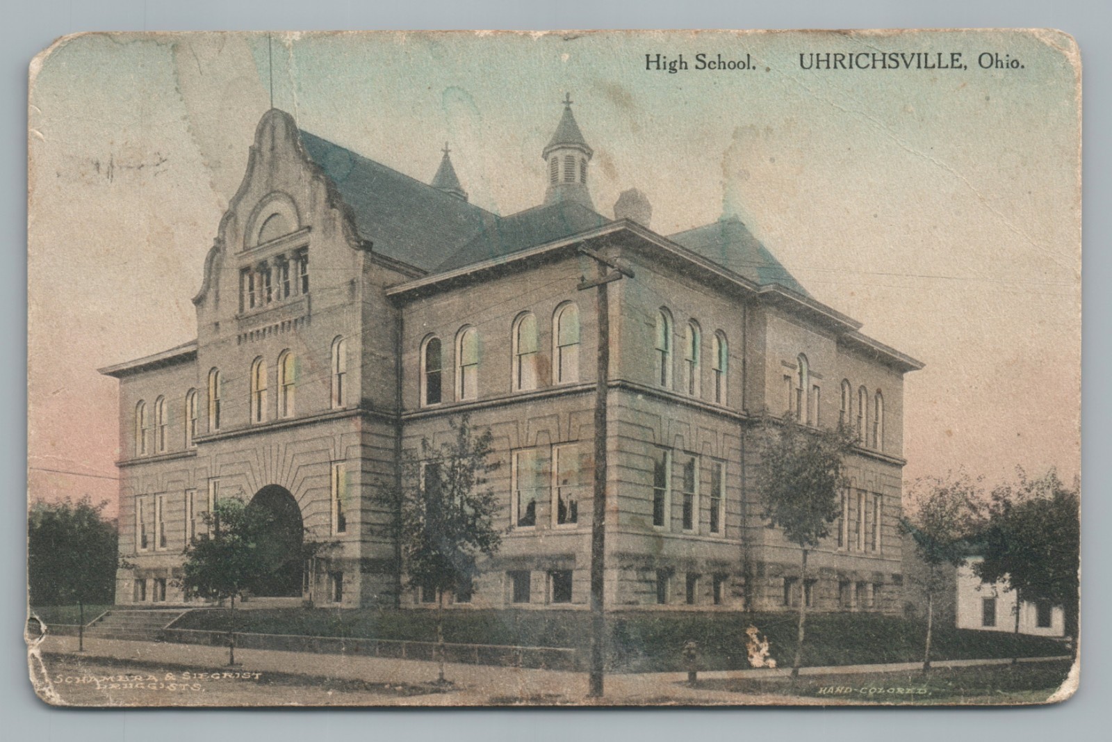 High School UHRICHSVILLE Ohio—Rare Antique Handcolored Tuscarawas