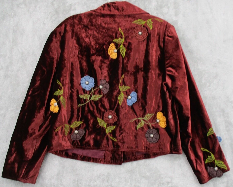 Chaqueta Doble D Rancho Mujer Pequeña Terciopelo Floral Bordada Western Boho Granate Foto 2 de 4