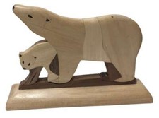 Handmade Wood Intarsia Polar Bear & Cub Figurine 6"