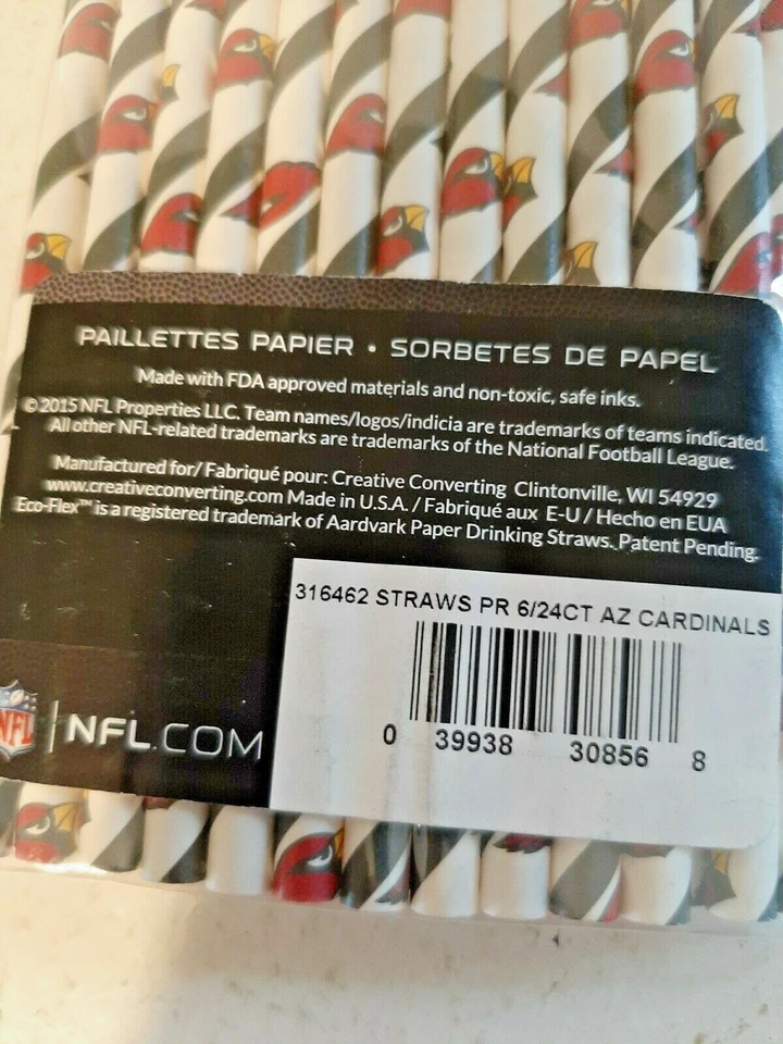 ARIZONA CARDINALS NFL Paper Straws 24 Count Tailgate Biodegradable Eco Friendly - Image 4 of 4