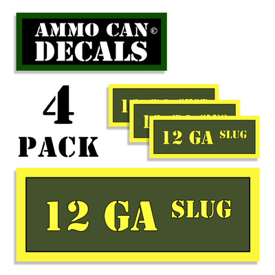 12 GA SLUG Ammo Can 4x Labels  Ammunition Case 3''x1.15'' stickers decal 4 pack AG