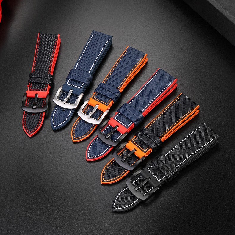 Premium 24mm Waterproof Nylon & Fluorine Rubber Watch Strap with Buckle