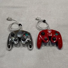 Two Fight Pad Wired Controllers for Wii & WiiU - Red & Metal Mario [PDP 085-006]