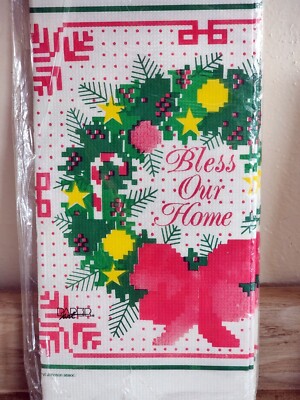 Christmas Wreath Bless Our Home  Paper Tablecloth by Paper Art 54x102'' Vintage