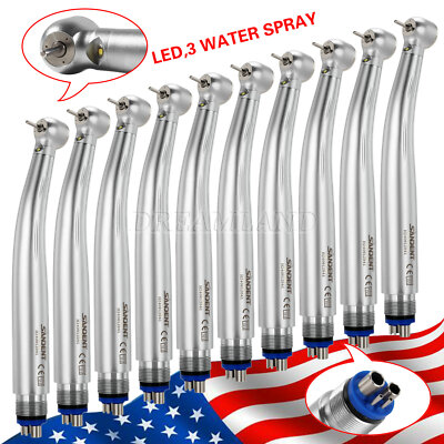 10 x SANDENT Dental LED E-generator Fiber Optic High Speed Handpiece 4 Hole CDM